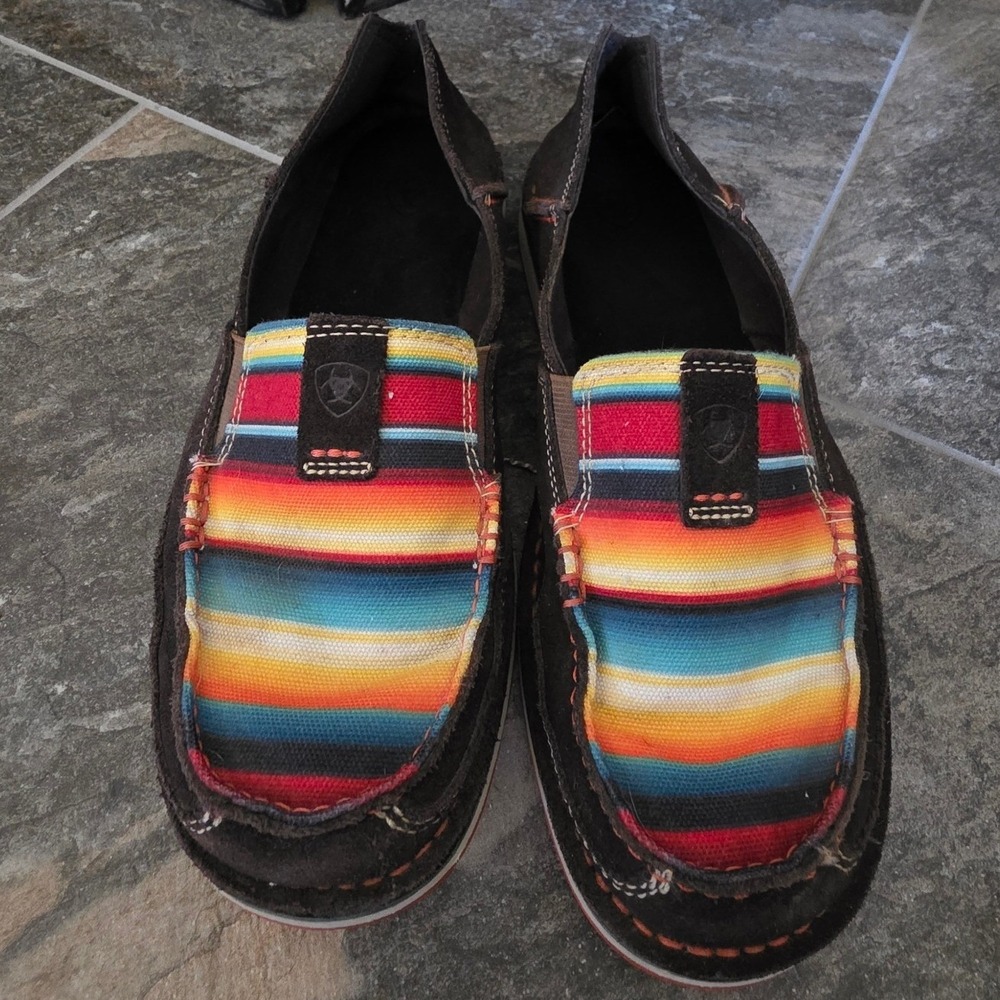 Ariat Cruiser Shoes 8.5 Womens Brown Serape Stripe Suede Slip On Loafers